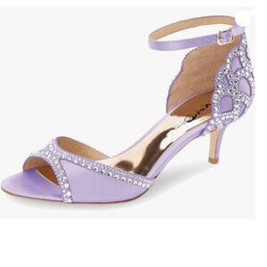 XYD Light Violet Peep Toe D'Orsay Kitten Heel Rhinestone Ankle Strap Sandals